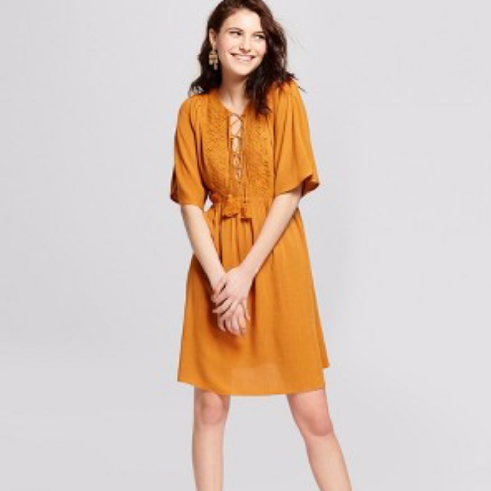 Xhilaration Floral Short Sleeve Lace-Up Dress